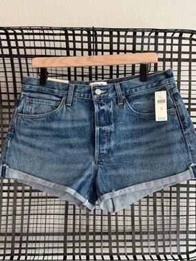 Agolde Dark Blue Denim Rolled Hem Shorts